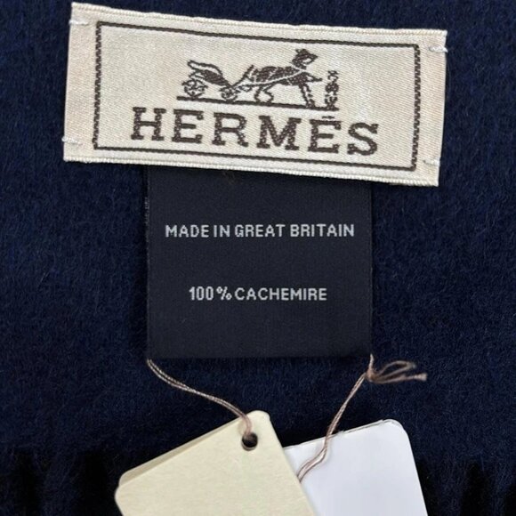 Auth HERMES - Dark Navy Cashmere Scarf - Picture 4 of 11